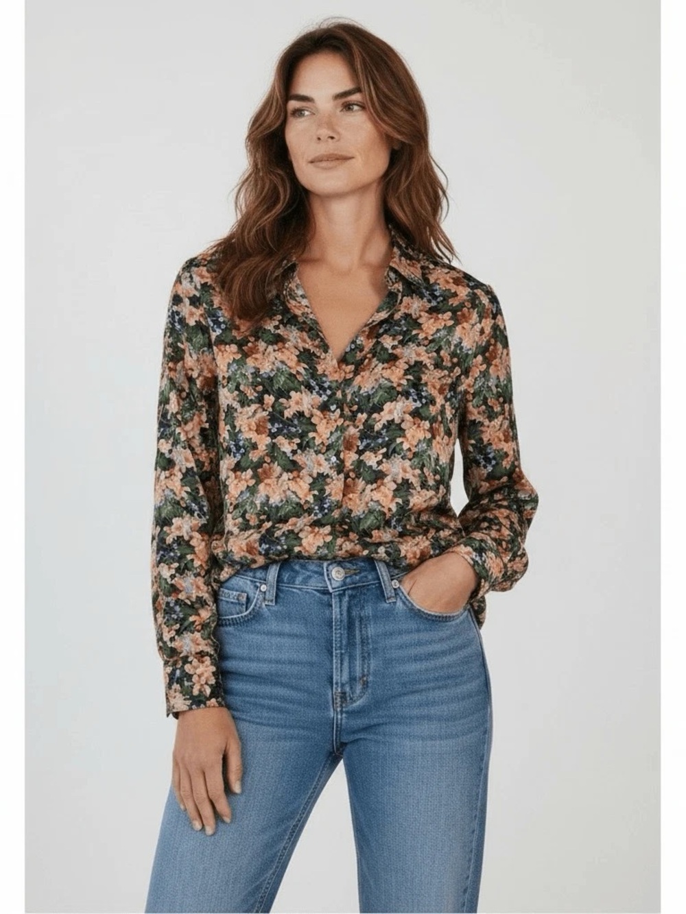 VINCE Wild Primrose Stretch Silk Shirt